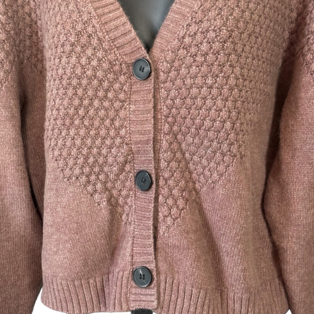 EUC White Birch cropped cardigan, bubble sleeves, knit, hot chocolate, size XL - Picture 5 of 13